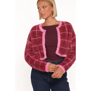 Viola Plaid Button Front Cardigan - Burgundy