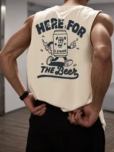 Men's Cartoon Soda Can & Letter Print Round Neck Tank Top, Regular Fit Casual Sleeveless Fitted Style Crew Neck Top for Summer, Fashion Men's Clothes for Daily Wear, Sleeveless Shirt