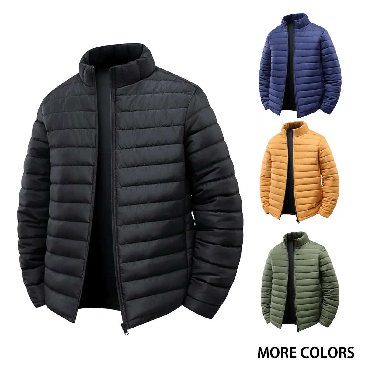 Men's Classic Lightweight Thermal Puffer Jacket - Seamless, Sports-Focused, Minimalist, Natural Fabric, Stand Collar, Zip-Up, Quilted, Straight Short Outerwear, Solid Color, Packable Warm Coat for Fall Winter Daily Commute, Casual Outdoor