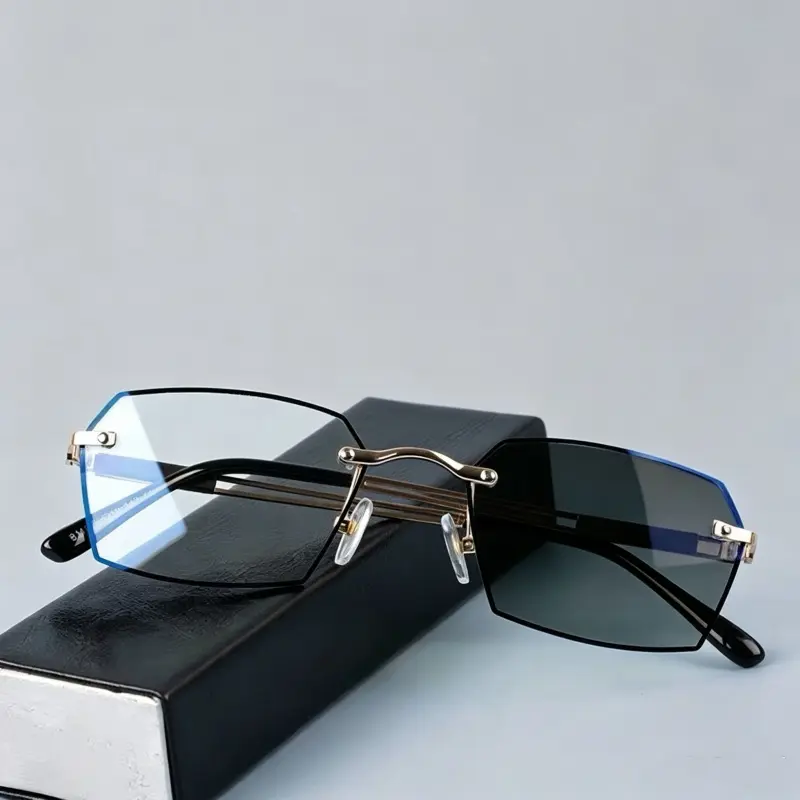Fashionable photochromic reading glasses - multiple refractive power options, middle-aged and elderly blue light filters, resin lenses, UV blocking, lightweight semi frameless, suitable for indoor and outdoor wear, single pair