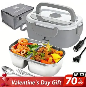 Electric Lunch Box Food Heater, 65W Faster Heated Lunch Box, 110V/12V/24V Work/Car/Outdoors, P with Lunch Bag Lid Plastic