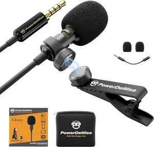 PowerDeWise Wired Lavalier Microphone - Lapel Mic 3.5mm Jack - Noise Canceling Dslr Lav Mic for Digital Camera Smartphone with Clip On & Trs Adapter Audio Recording Cord