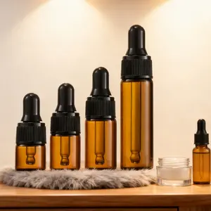 10Pcs Leakproof Dark Amber Glass Dropper Bottles 1ml 2ml 3ml 5ml Travel Size Storage Bottles Refillable Vials for Essential Oils Perfume Hair Oils Reusable Glass Bottle