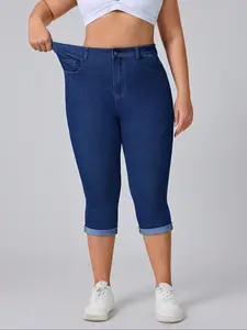 【Plus Size】Skinny Capri Jeans, Casual Comfy Basic Capri Denim Pants for Daily Wear, Women's Bottoms for Summer