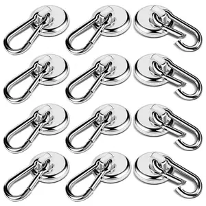 12 Pack Strong Magnetic Hooks, 60LBS Heavy Duty Magnet Hooks Strong Neodymium Magnets with Carabiner Hook
