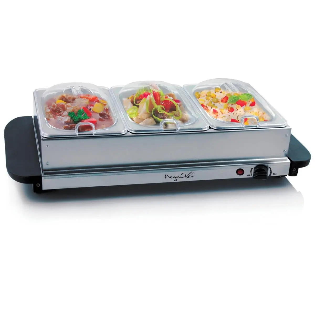 MegaChef MC-9003B Buffet Server & Food Warmer with 3 Removable Sectional Trays, Heated Warming Tray & Removable Tray Frame