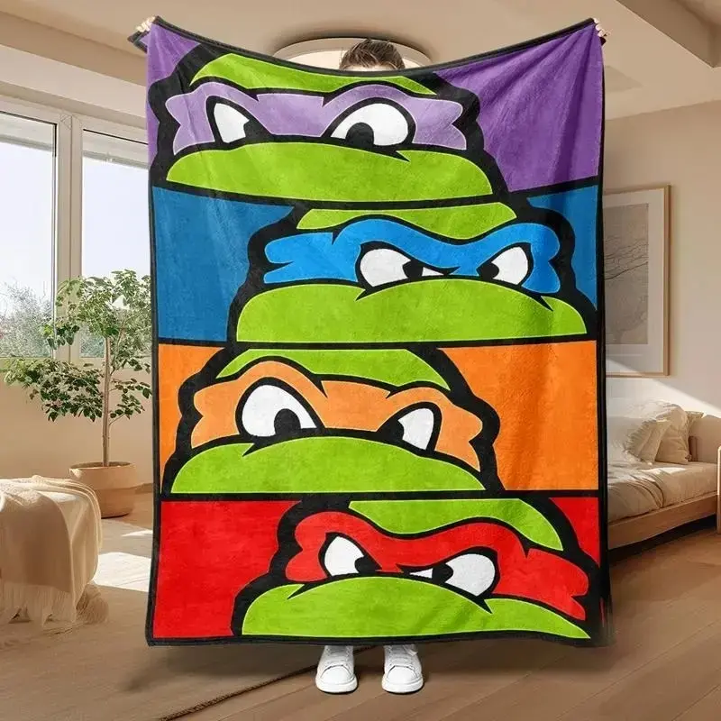 Teenage Mutant Ninja Turtles 4-Turtle Color Block Retro Anime Flannel Throw Blanket, Soft Skin-Friendly Cozy Warm Aesthetic Cover for Home Bedroom Sofa Office Naps, Vintage Cartoon Home Bedding Decor, Perfect  Birthday Gift for Ninja Turtle Anime Fans
