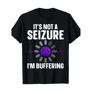 Epilepsy Awareness Crew Neck T-Shirt, 100% Cotton, Casual Style, Medium Stretch Knit Fabric, Regular Fit, with Printed Brain and Seizure Wave Pattern, for Adults, Summer Tee