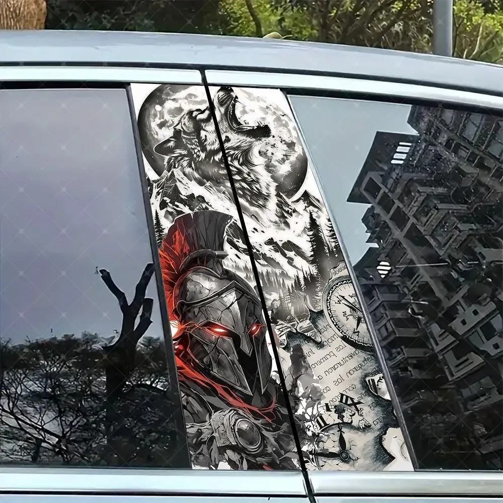 2pc Roman Warrior Car B-Pillar Protection Sticker, Easy Peel & Stick, Sunproof Waterproof Scratch-Resistant, Fits All Cars, Car Exterior Decoration, Sticker Decals