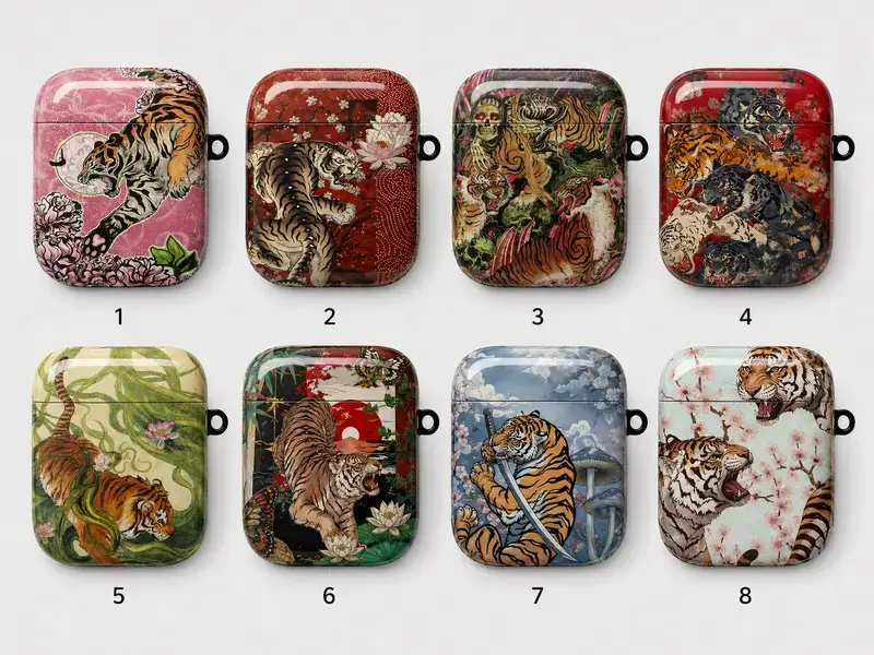 2026 Tiger AirPods Case for AirPods 1 2 3 4, AirPods Pro 1 2 3 - Japanese Asian Art Protective Case AP1009