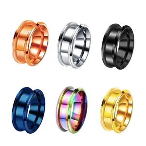 Stainless Steel Grooved Finger Ring Settings Ring Core Blank Inlay 8mm R49