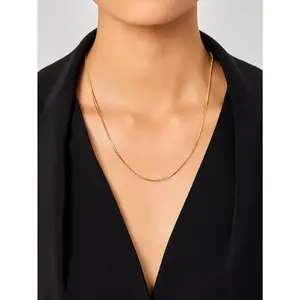 Gold-Tone Metallic Chain Link Necklace - Simple European Style Essential Costume Jewelry, Versatile Basic Accessory for High Street Fashion, Gold-Tone Metallic Necklaces, Simple Chain Necklaces