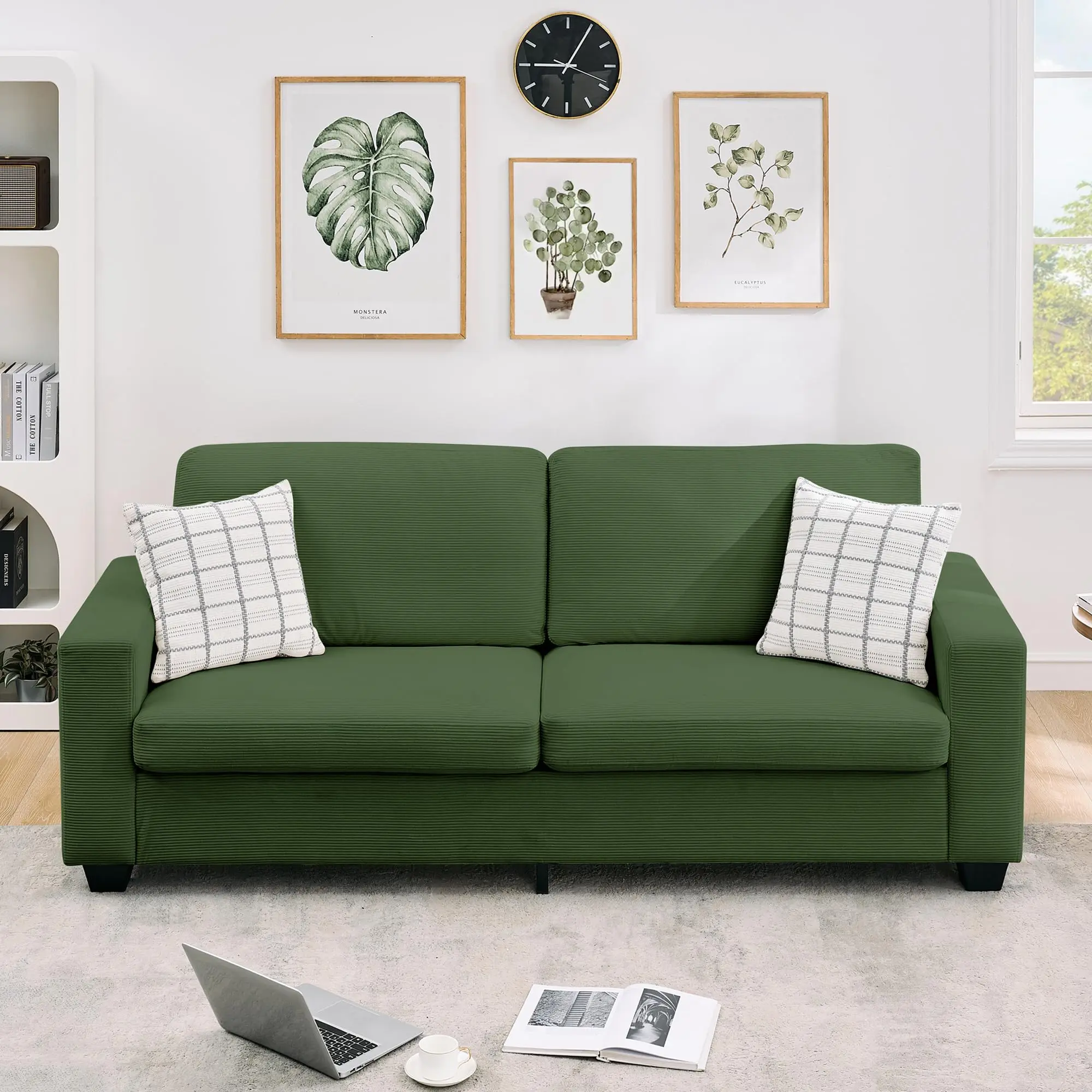 Garvee Modern 2 Seat Cloud Loveseat Sofa 83 Inch, Comfy Corduroy Love Seat Couch with Washable Cover and Wide Armrest, Small Couch for Bedroom Office Apartment Living Room, Green