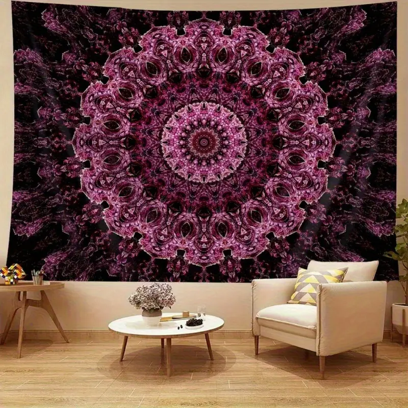 1pc Rectangular Bohemian Mandala Velvet Tapestry Wall Hanging - Vibrant Pink & Black Flower Design, Premium Polyester Fabric, Multi-Size Options (40x30 to 90x60 in), Easy Hang with Hooks, Unique Room Decor for Living Room, Bedroom