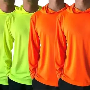 4 SHIRT BUNDLE Hi Vis Long Sleeve Safety Shirt With Hoodie, Quick Dry Polyester Birdeye mesh / Ultra lightweight hoodie shirt Reflective Thin Pullover Long sleeves (4 SHIRTS PER ORDER) Menswear Garment Outdoor Sweat