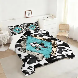 2/3Pcs Turquoise Marble & Animal Print Comforter Set, Stylish Bedding Set with Floral Accents, Perfect for Western-Inspired Bedroom Decor, Soft & Cozy Design, Ideal for Modern Home Aesthetics. 1 or 2 Pillowcase No Pillow Core