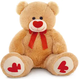Big Teddy Bear Stuffed Animal Large Bear Plush with Red Heart for Girlfriend and Kids Holiday Toy Gift 35 inch Tan
