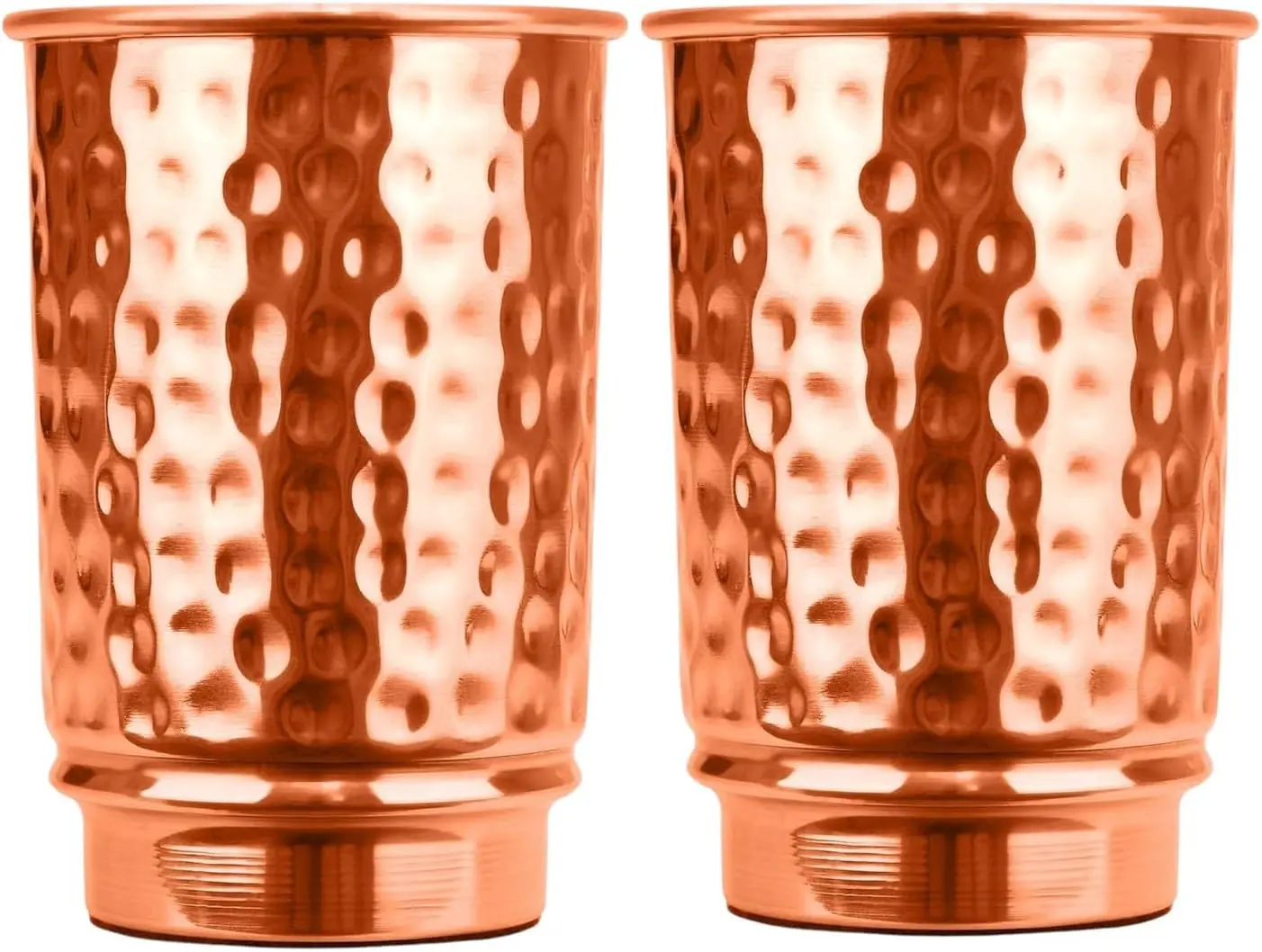 Pure Copper Hammered Drinking Cups - Ayurvedic Tumblers – 2 pcs. set -LACQUER Free (11.8 US Fl Oz) Traveller's Copper Cups for Ayurveda Benefits (Hammered)