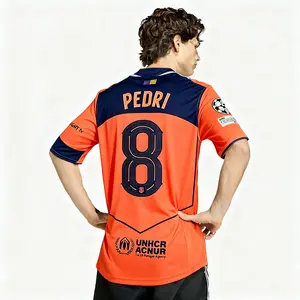 8# Pedri 25 26 Orange Short Sleeve Soccer Jersey Fans Version