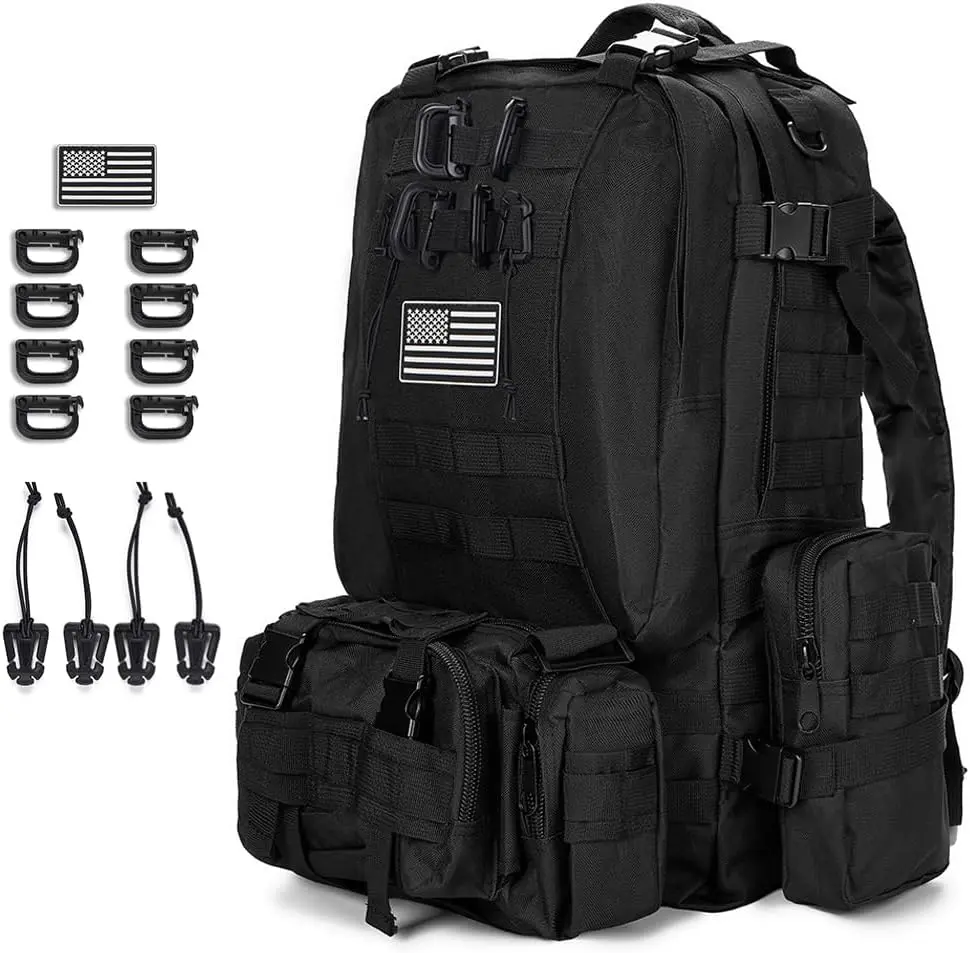 Large Military Tactical Backpack for Men, 40-50L Black Military Backpack for Men and Women, Bug out Bag Army 3 Days Assault Pack Bag Rucksack with Molle System