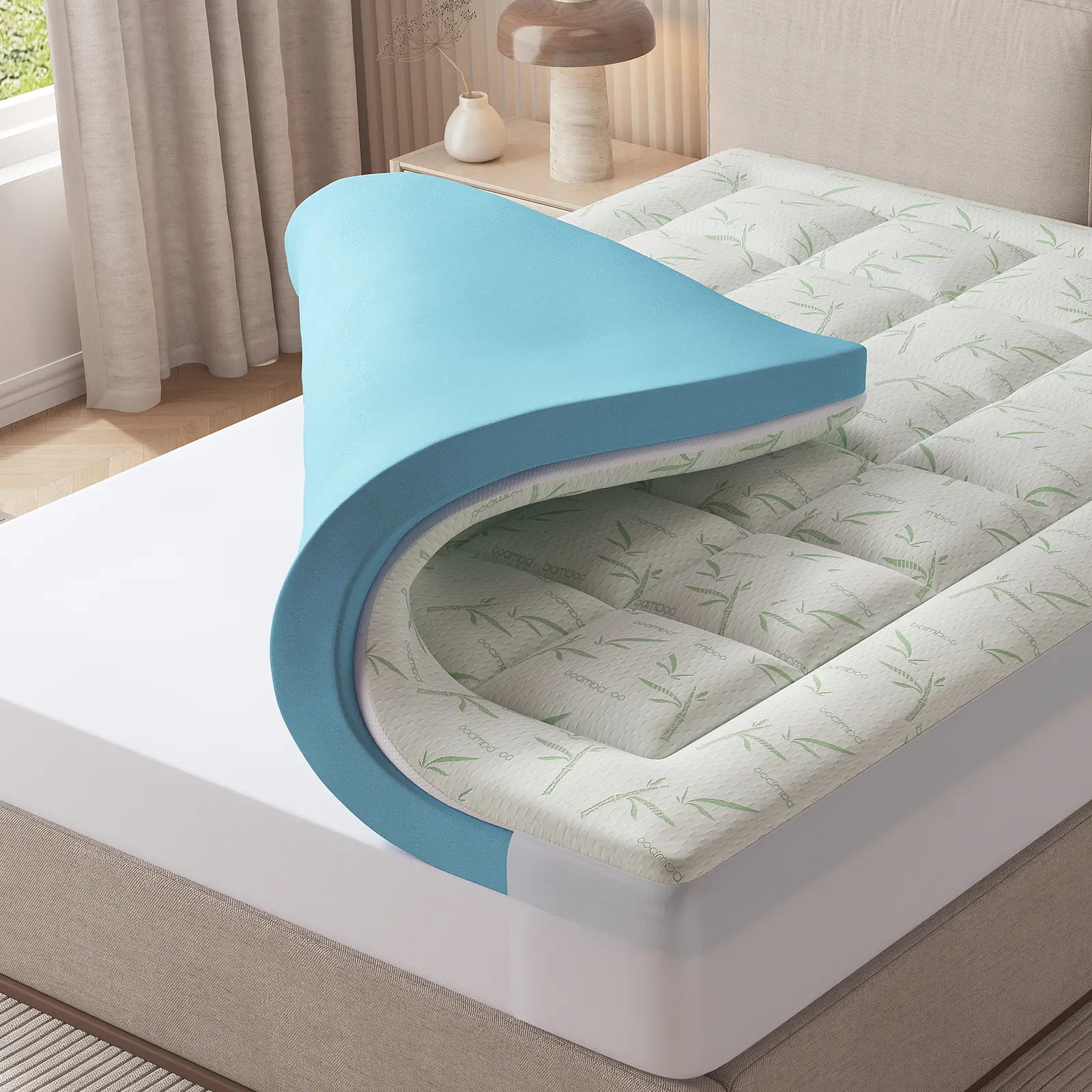 4-Inch Dual Layer Cooling Mattress Topper - 2-In Premium Slow Rising Memory Foam, 2-In Down Alternative Pillow Top Pad Cover, 8-21 In Deep Pocket, Breathable Non Toxic Polyfoam Soft Support Mattress Accessory, Non Toxic Mattresses