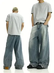 High Street Reverse Wear Flared Jeans Autumn Loose Casual Straight Cool Wide Leg Pants Men Menswear Embroidery