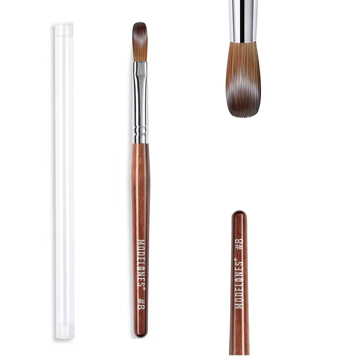 Acrylic Nail Brush 100% Pure Kolinsky Hair Bristles Oval Crimped Shaped Sturdy Wooden Handle Acrylic Powder Nail Art Brush Professional Manicure Pedicure Size 8