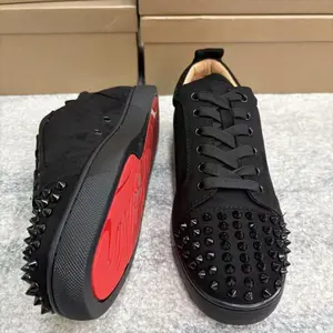 Men Red Sole Low Top Lace Up Rivet Sneakers Casual Trendy Versatile Shoes Couple Fashion Everyday Wear