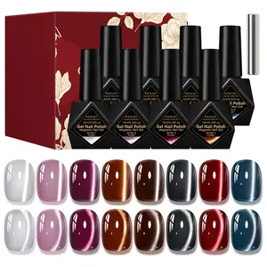 FourLily 9pcs Moonlight Cat Eye Gel Nail Polish, Gel Polish Set, Gel Polishing, Includes Magnetic Stick, 8 Maillard Colors 10ML Cat Eye Gel, Glass Bead Jelly Effect UV/LED Gel Polish, Suitable for Nail Art DIY, Manicure & Salon Use, Ideal Gift for Women