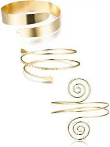 Arm Cuff Upper Arm Band for Women, Adjustable Coil Swirl Design, Elegant Bangle Bracelets Set, 3 Pieces