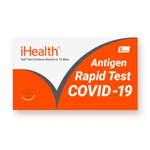 iHealth COVID-19 Antigen Rapid Test, 1 Pack, 5 Tests Total, FDA EUA Authorized OTC at-Home Self Test, Results in 15 Minutes with Non-invasive Nasal Swab, Easy to Use & No Discomfort