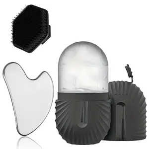 Facial Massage Tool Set, Stainless Steel Scraper & Silicone Ice Tray, Reusable Cold Therapy Brush, Manual Face Cleansing Care Gift, Facial Brush Cleanser, Facial Care Tools, Facial Beauty Instrument