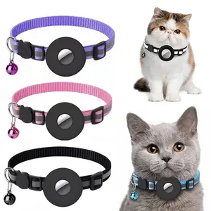 Reflective Collar Waterproof Holder Case for Airtag Air Tag Airtags Protective Cover Cat Dog Kitten Puppy Nylon Collar in Red Yellow Purple Black Pink Orange Sky Blue for Four Seasons Universal Use