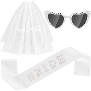 Bride-to-Be Accessory Set with Veil, Sash, and Sunglasses – Ideal for Bachelorette Parties, Bridal Showers, Engagements, the Beach, Honeymoons, and Photo Props, Photobooth Props