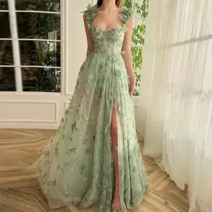2025 Lace Applique Prom Dresses Tulle 3D Butterfly Princess Party Dress for Women Long Ball Gown with Slit