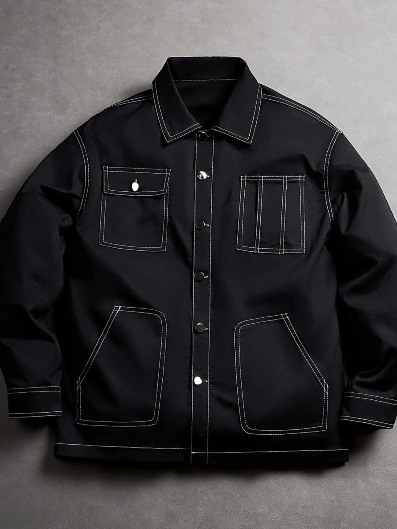 Men's Plain Chore Coat Jacket, Slim-Fitting Multi-Pocket Design, Casual Spring & Fall Outerwear, American Retro Style Shirt Jacket