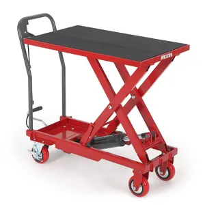 Garvee Hydraulic Lift Table Cart, 330 LBS Capacity 28.5 in Lifting Height, Single Scissor Lift Table with 4 Wheels and Non-Slip Pad for Material Handling and Transportation, Red