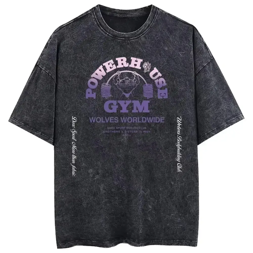 Men's Short-Sleeve Darc Wolves 2026 Vintage Washed Sport T-Shirt, Unisex Gym Bodybuilding Summer Fitness Workout Clothing Menswear Top Tshirt Gamis Streetwear Tropical Crewneck Bestie