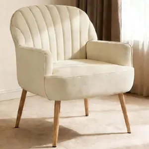 Accent Chair Modern Velvet Living Room Chairs Luxury Upholstered Single Sofa Armchair with Metal Legs, Comfy Barrel Chairs for Living Room, Waiting Room, Bedroom, Office and Cafe, Beige