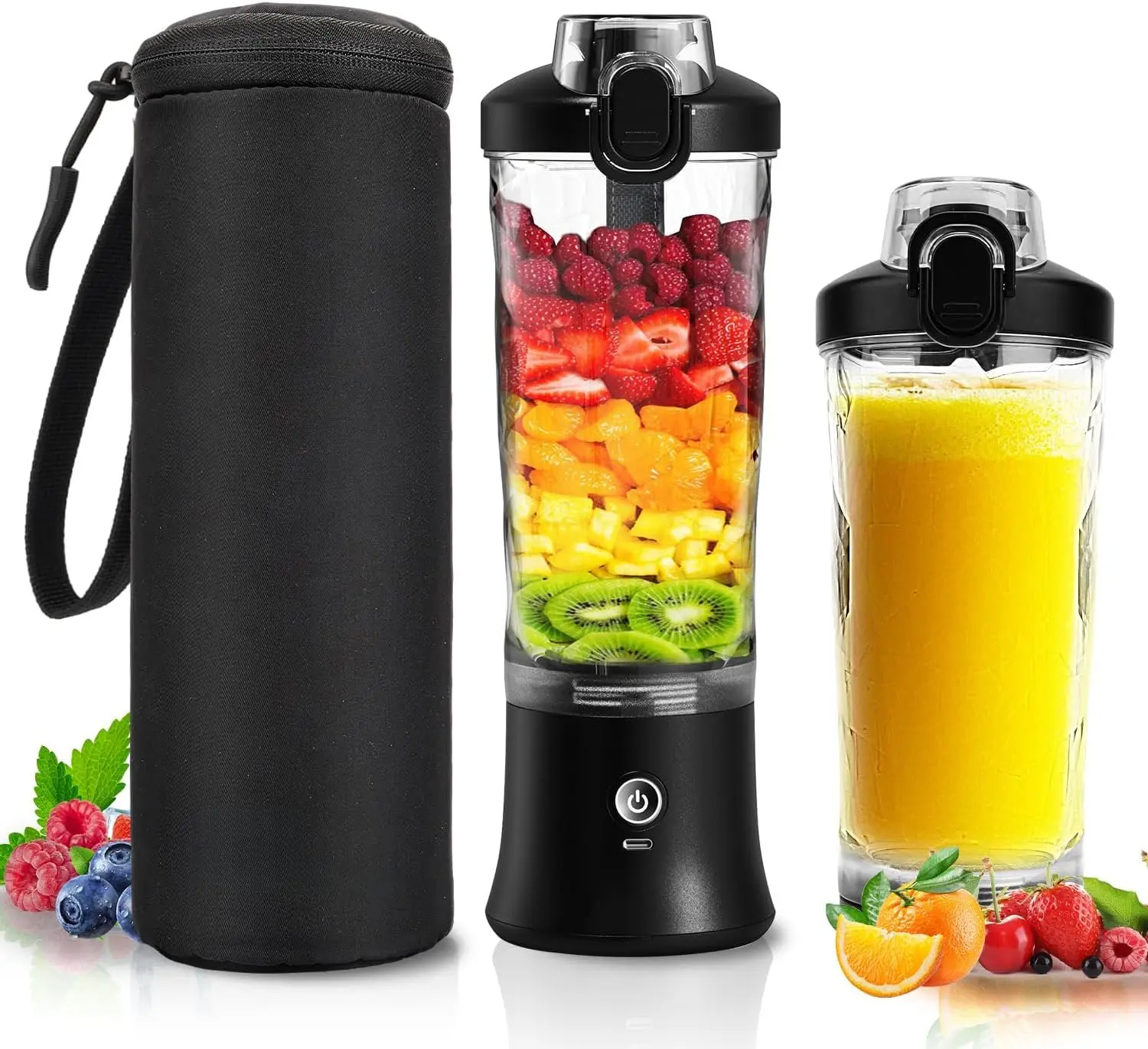 Portable Blender Personal Juicer for Shakes and Smoothies - 20 OZ Electric Protein Shaker Bottle with Insulated Sleeve, Travel Lid, USB-C Rechargeable - Mini Small Blender Cup for Kitchen, Office, Gym