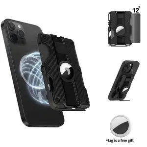 Magnetic Wallet with Stand Compatible with MagSafe, Hold 12 Cards,Adjustable Stand,RFID Blocking,Tripod Phone Stand Magnetic Credit Card Holder for iPhone 17/16/15/14/13/12 Series, Black Smartphone Travel Gadgets, FathersDayGift, Free IOS Tag Included