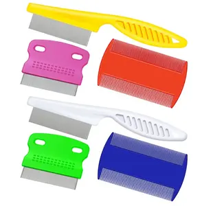 6 Pieces Pet Lice Combs Dog Grooming Flea Comb Cat Tear Stain Comb for Removal Dandruff, Hair Stain, Nit (White, Yellow, Green, Purple, Orange, Dark Blue)