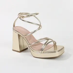 Aggie Strappy Platform Heels Chunky Beige