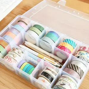 10.8IN 1pc 15 Grids Adjustable Storage Box, Transparent Container For Stationery Sticker Tape Jewelry Beads Accessories, Large Capacity Storage Organizer, Multifunctional Storage Bin