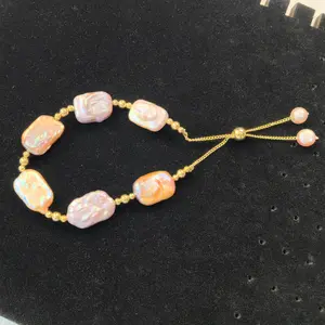 Freshwater Pearl Natural Pearl Purple Baroque Pearl Bracelet Adjustable Tail Chain Fashionable Classic Gift Versatile Elegant