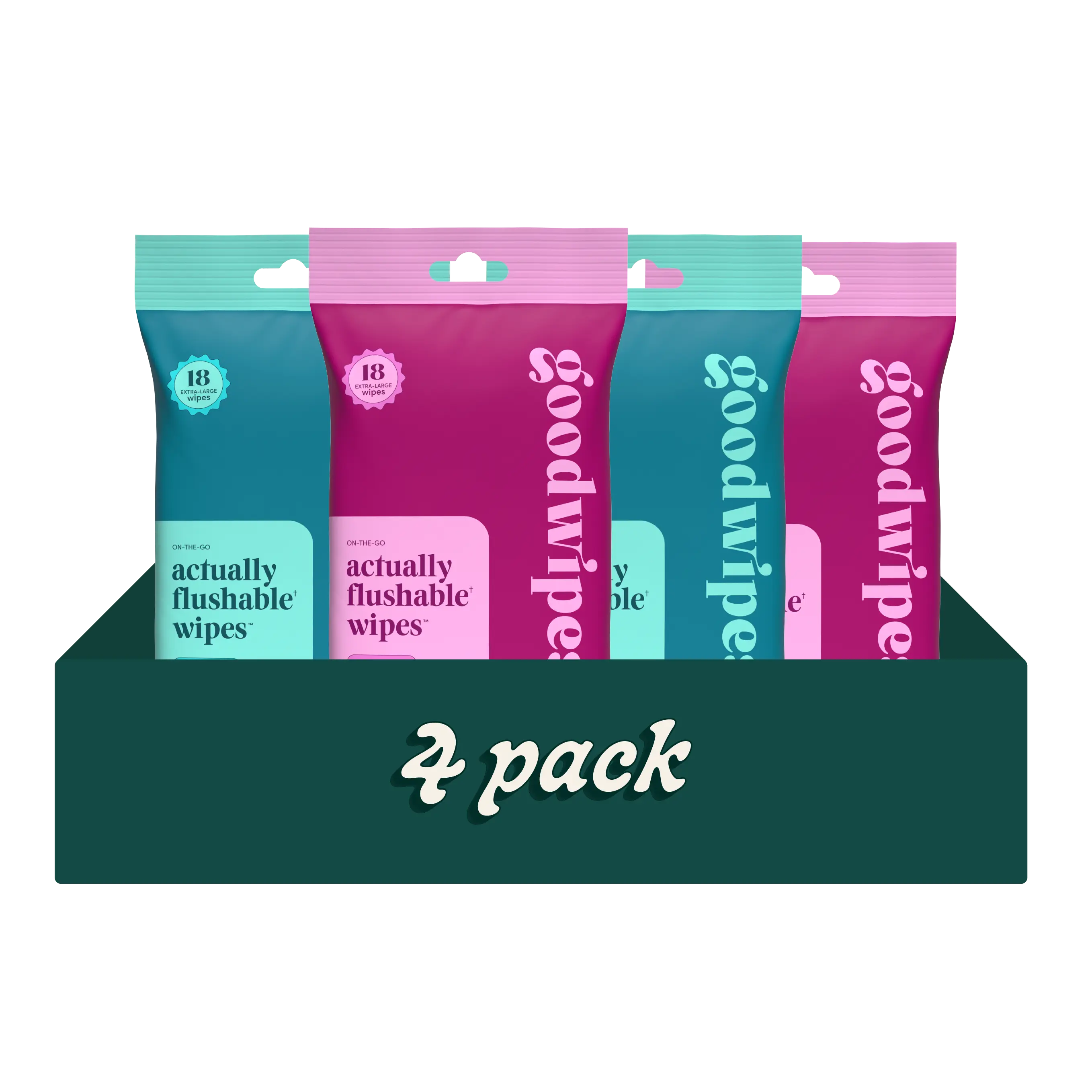 Goodwipes Variety Travel Pack - 4pack | 18ct - Rosewater & Shea-Coco - Travel Flushable Wipes  for Sensitive Skin and Everyday Use