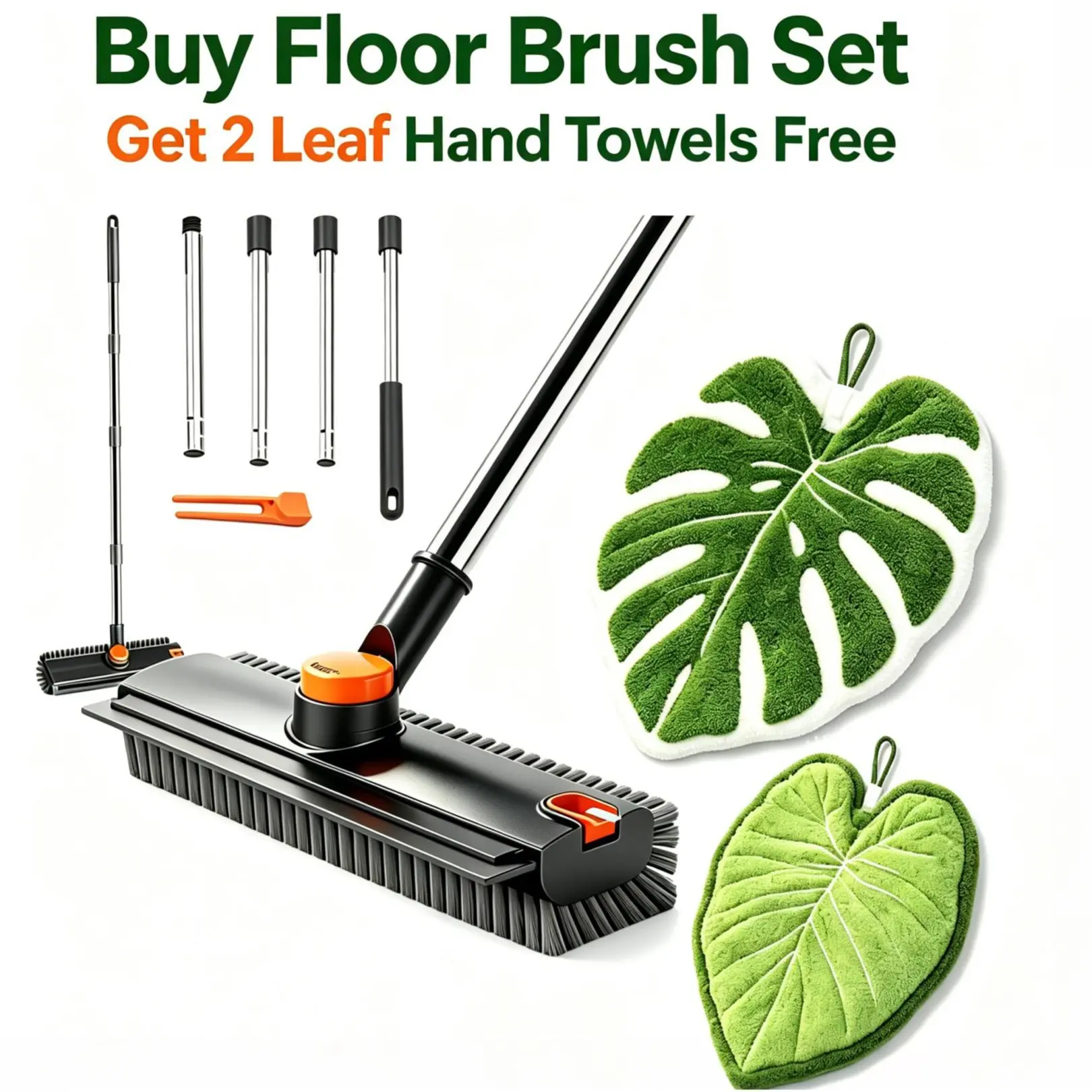 【Free Towel Gift】Floor Scrub Brush with Long Handle, 3-in-1 Heavy Duty Scrub Brush with Stiff Bristles & Squeegee for Shower, Bathroom, Patio, Garage, Kitchen, Wall & Deck Cleaning cepillo para baño brush bathtub brush floor