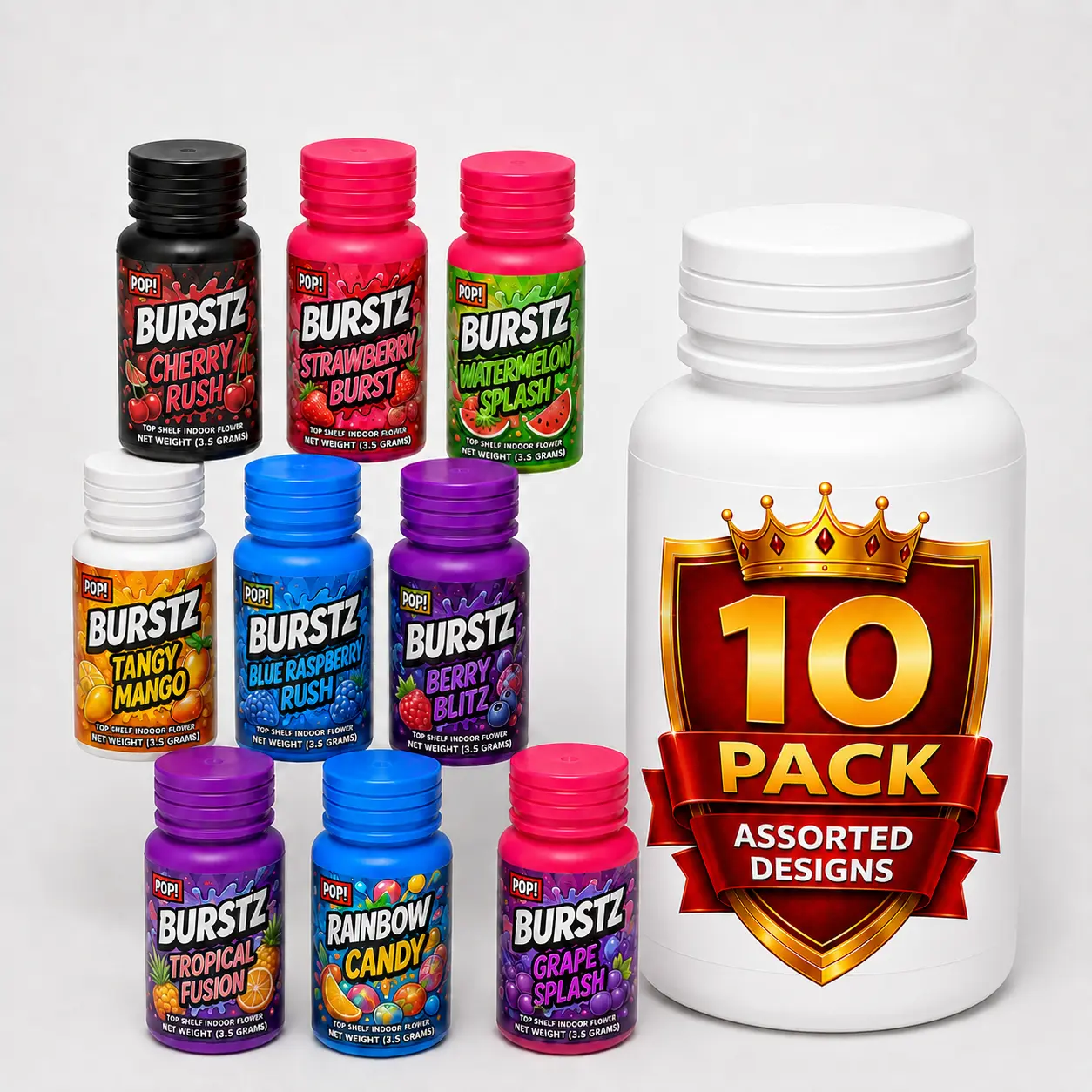 10 Pack – Bottle Style Plastic Storage Containers – Assorted Designs