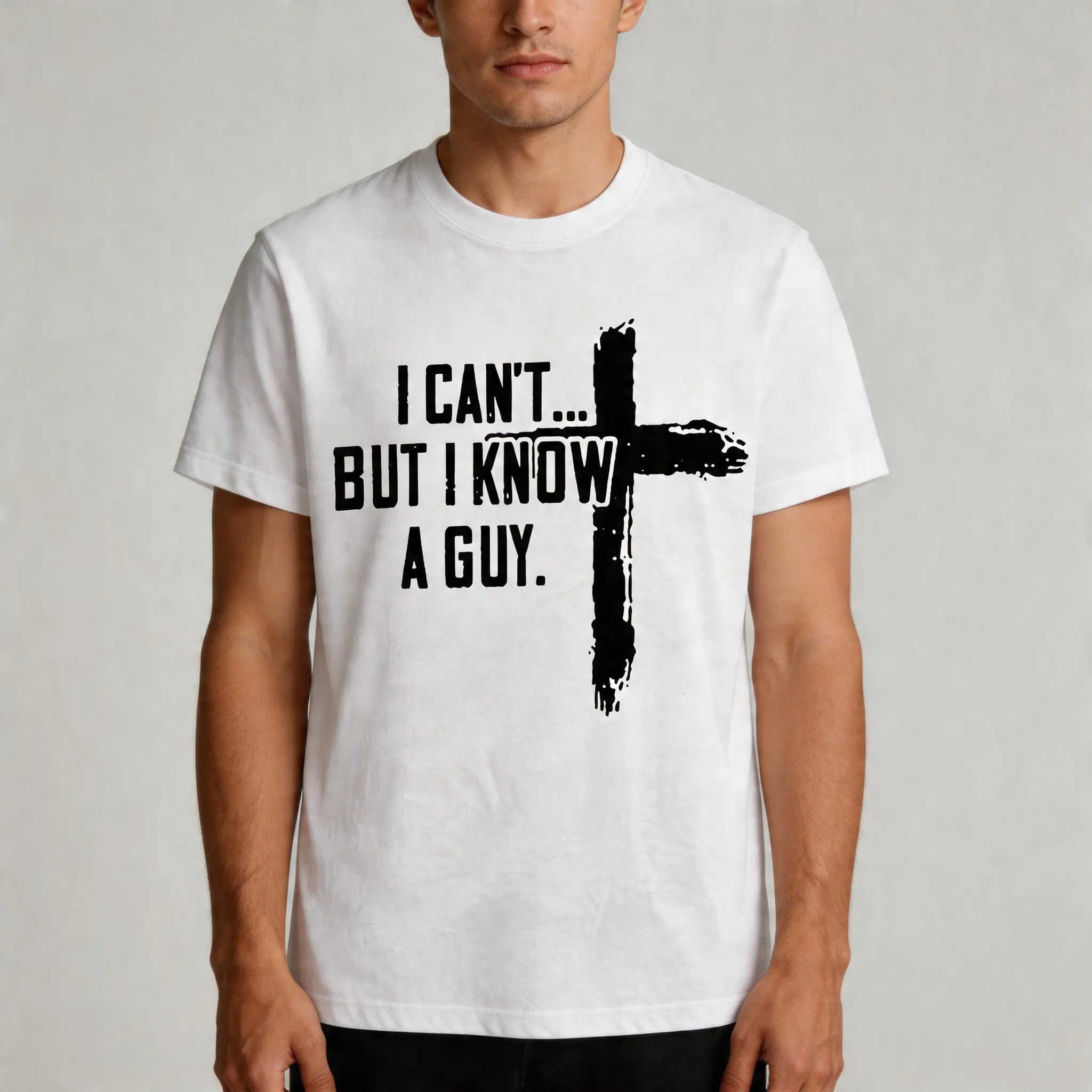 “I Can’t But I Know A Guy” Jesus Cross T-Shirt – Funny Christian Tee, Humble Faith Humor, Great Gift for Believers #FunnyFaith