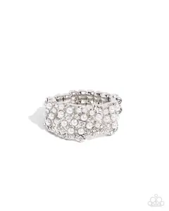 Standard of Care - White Pearl Rhinestone Silver Ring - Paparazzi